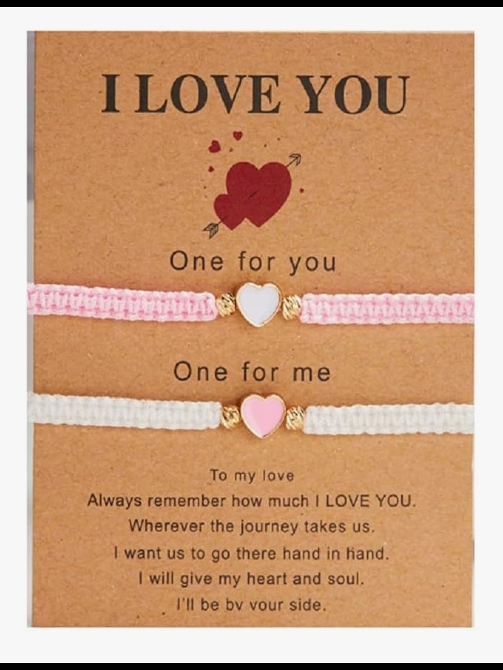 Couple Heart Friendship Bracelet Set - Pink & White